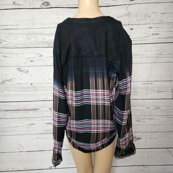 Splendid Plaid Long Sleeve Rayon Blouse XS NWT - Picture 3 of 4